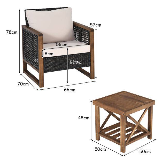 Ensemble salon de jardin en bois d'acacia rotin artisanal anti-soleil résistant aux intempéries pour porche balcon terrasse - Image 7