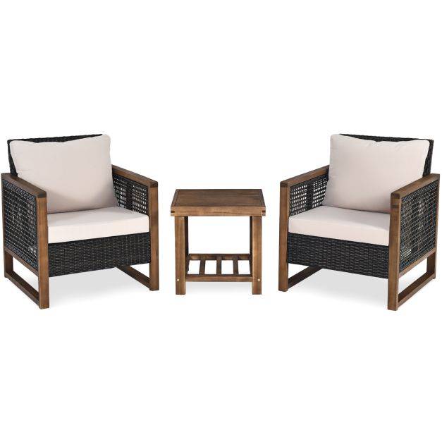 Ensemble salon de jardin en bois d'acacia rotin artisanal anti-soleil résistant aux intempéries pour porche balcon terrasse - Image 2