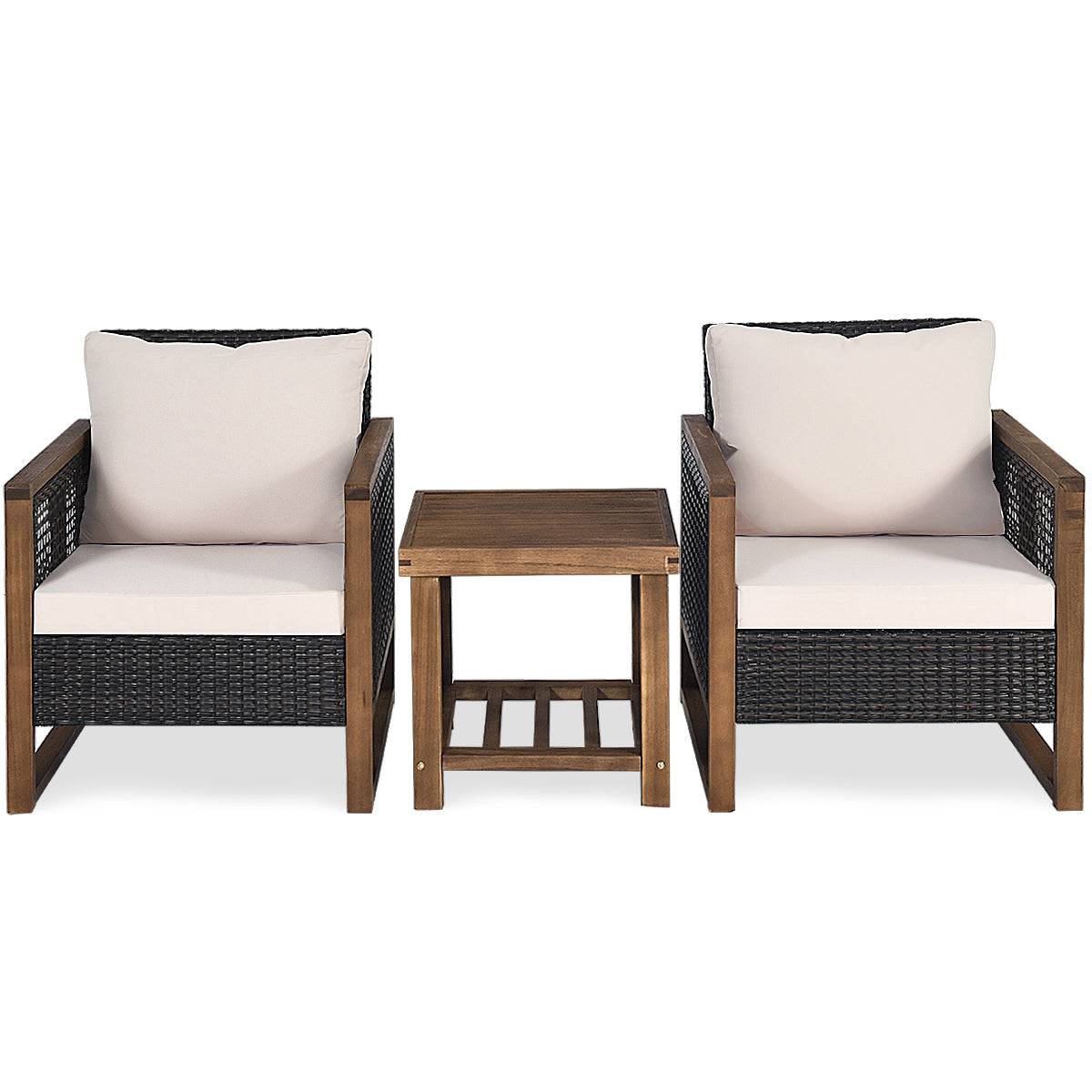Ensemble salon de jardin en bois d'acacia rotin artisanal anti-soleil résistant aux intempéries pour porche balcon terrasse - Image 1