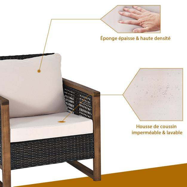 Ensemble salon de jardin en bois d'acacia rotin artisanal anti-soleil résistant aux intempéries pour porche balcon terrasse - Image 5