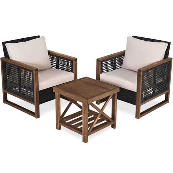 Ensemble salon de jardin en bois d'acacia rotin artisanal anti-soleil résistant aux intempéries pour porche balcon terrasse - Image 3