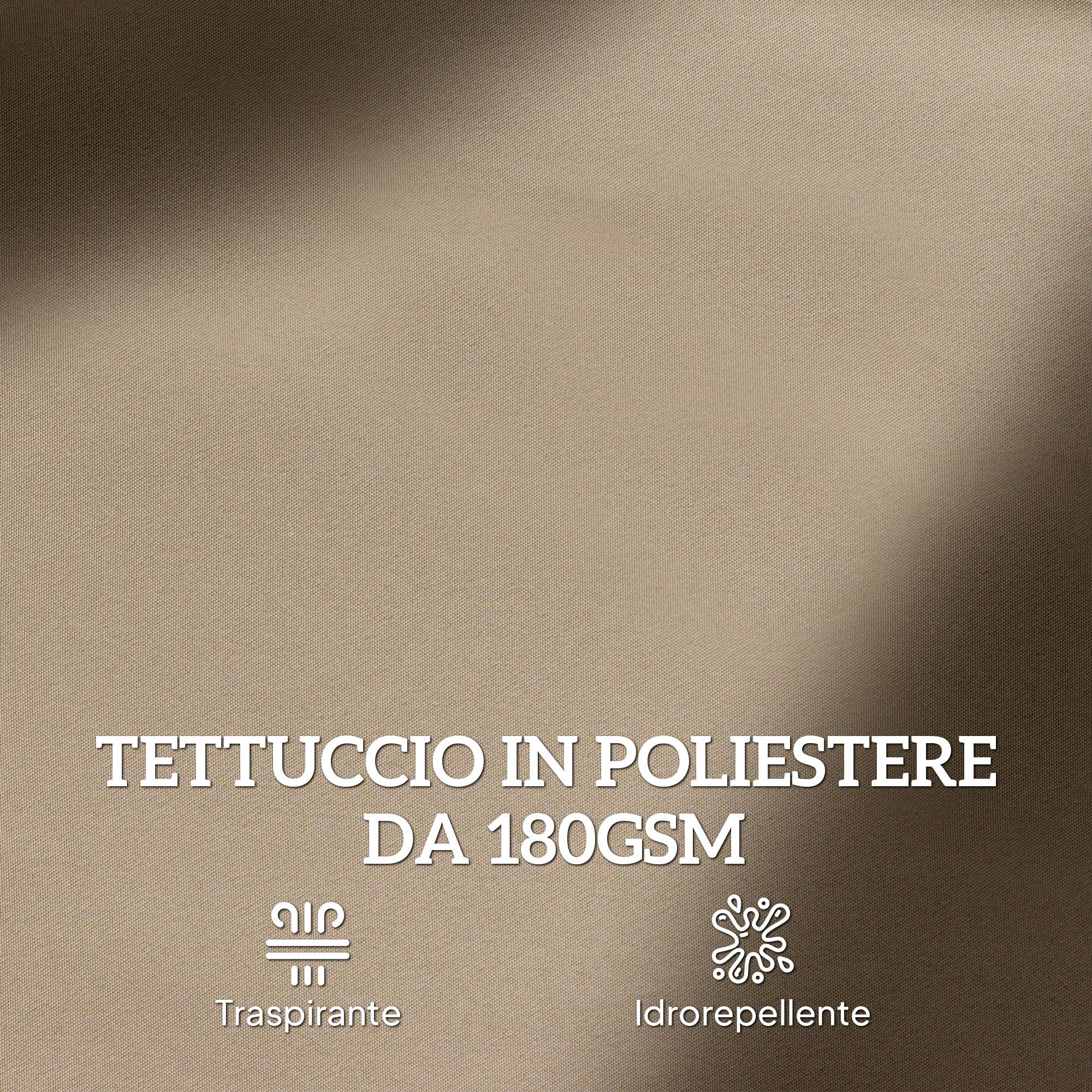 Parasol double 12 baleines avec base en croix et manivelle, avec sacs de sable, acier et polyester, 455x265x238 cm, kaki - Image 9