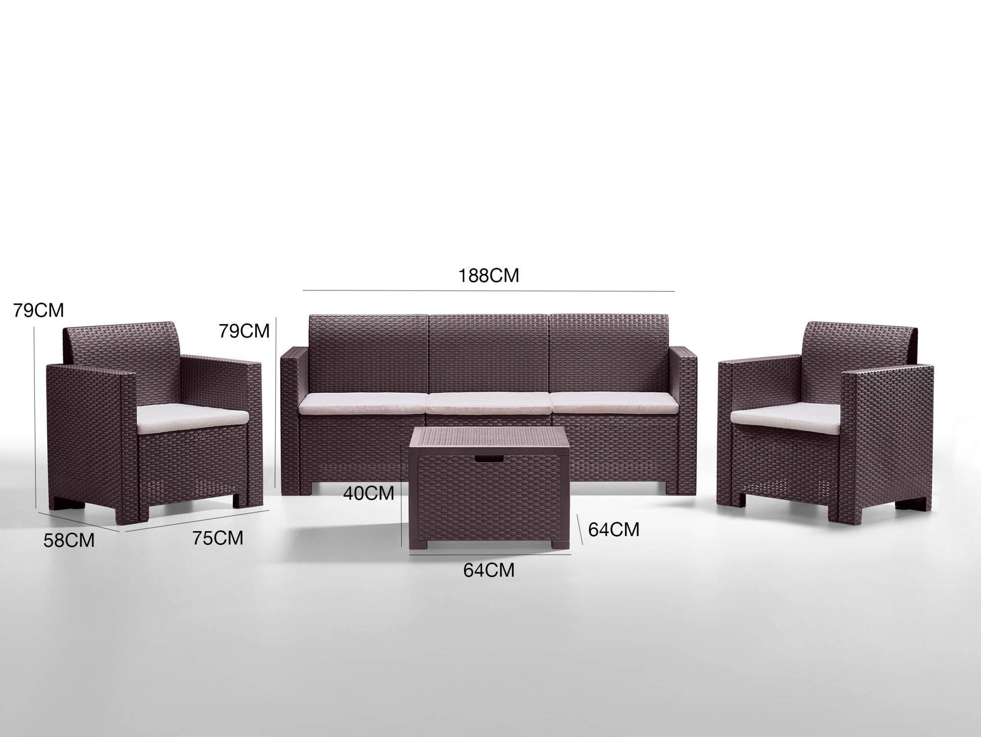 Dmora - Ensemble de salon d'extérieur Dmuh, Salon de jardin avec coussins, Salon d'intérieur effet rotin, 100% Made in Italy, Marron - Dmora - Imagen 3