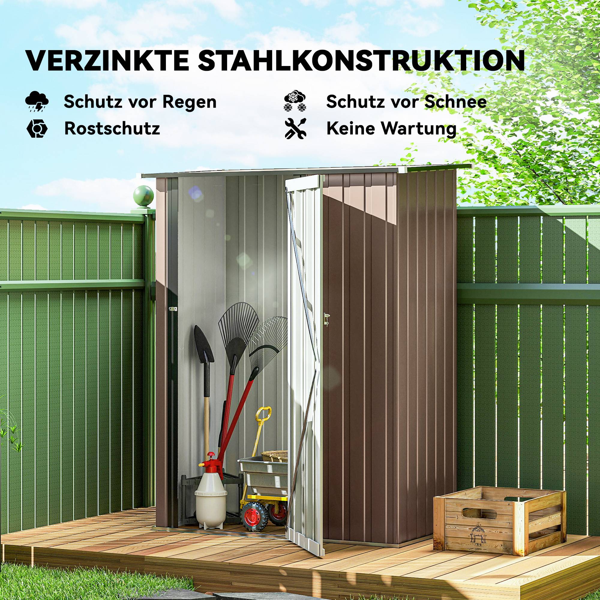 Abri 1,07m² toit incliné 142x86x189cm outillage porte verrouillable jardin acier brun - Image 6