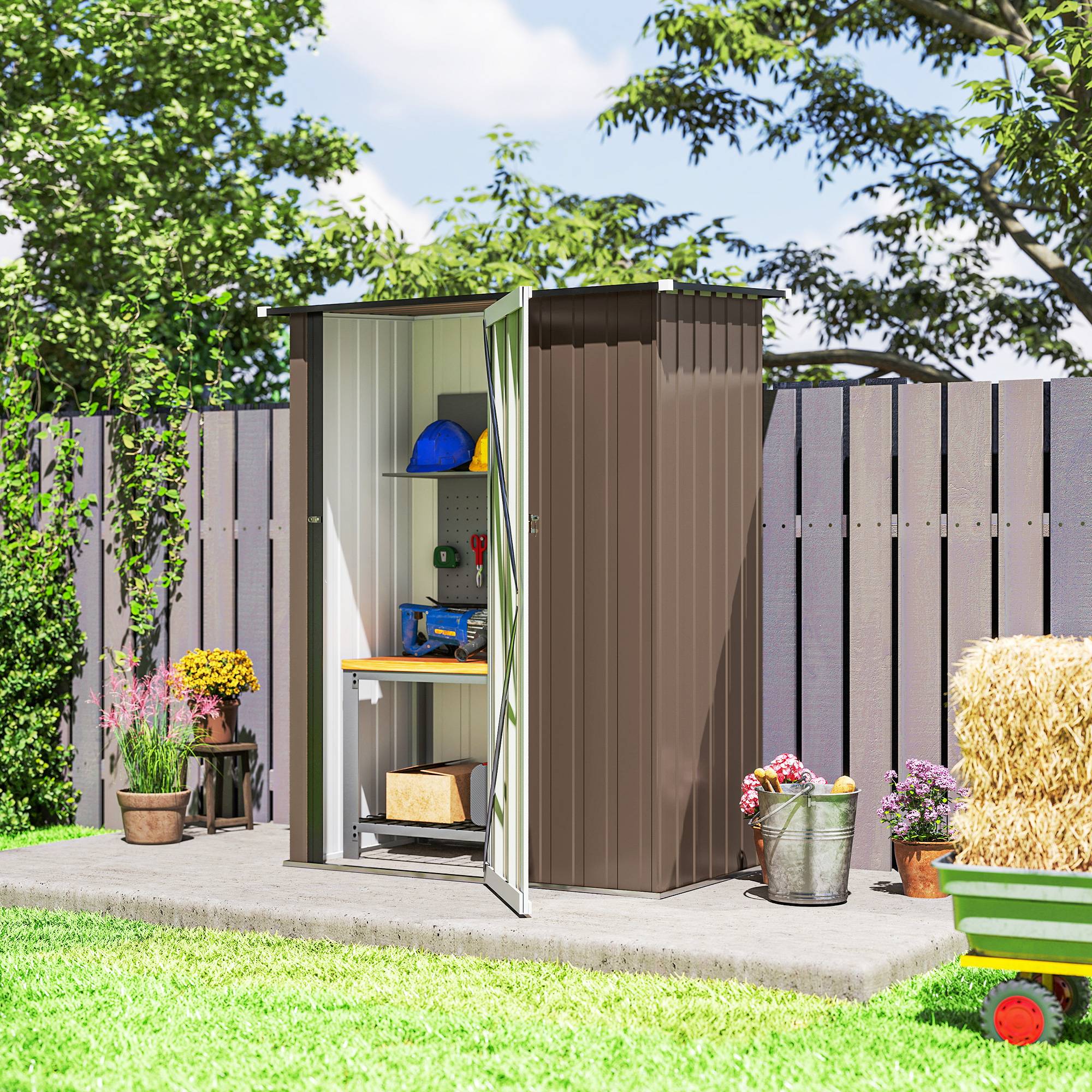 Abri 1,07m² toit incliné 142x86x189cm outillage porte verrouillable jardin acier brun - Image 9
