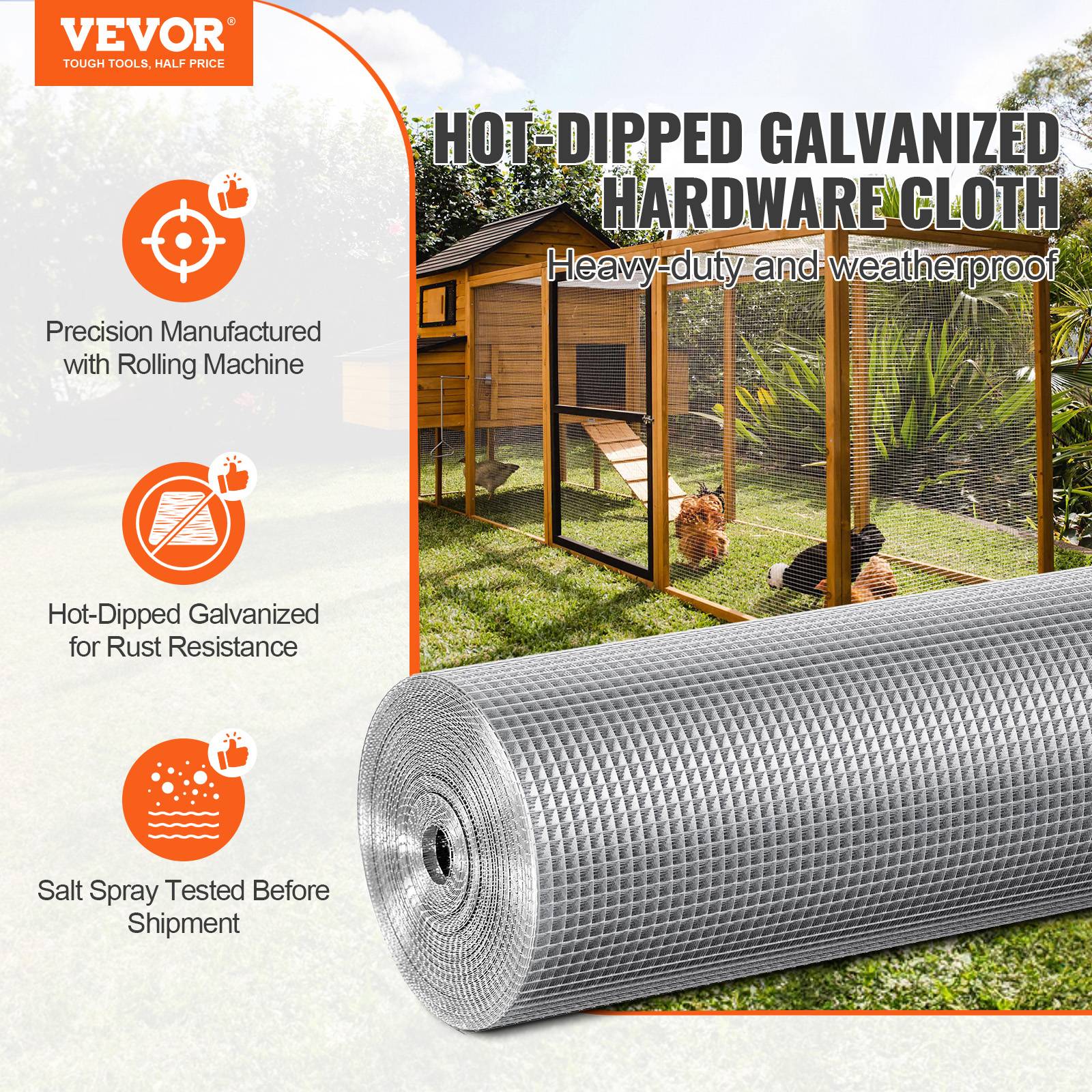 Vevor - VEVOR Grillage métallique soudé galvanisé 0.915x30.48m, maille 6.35x6.35mm, pour clôture/cage à lapins. - Image 2