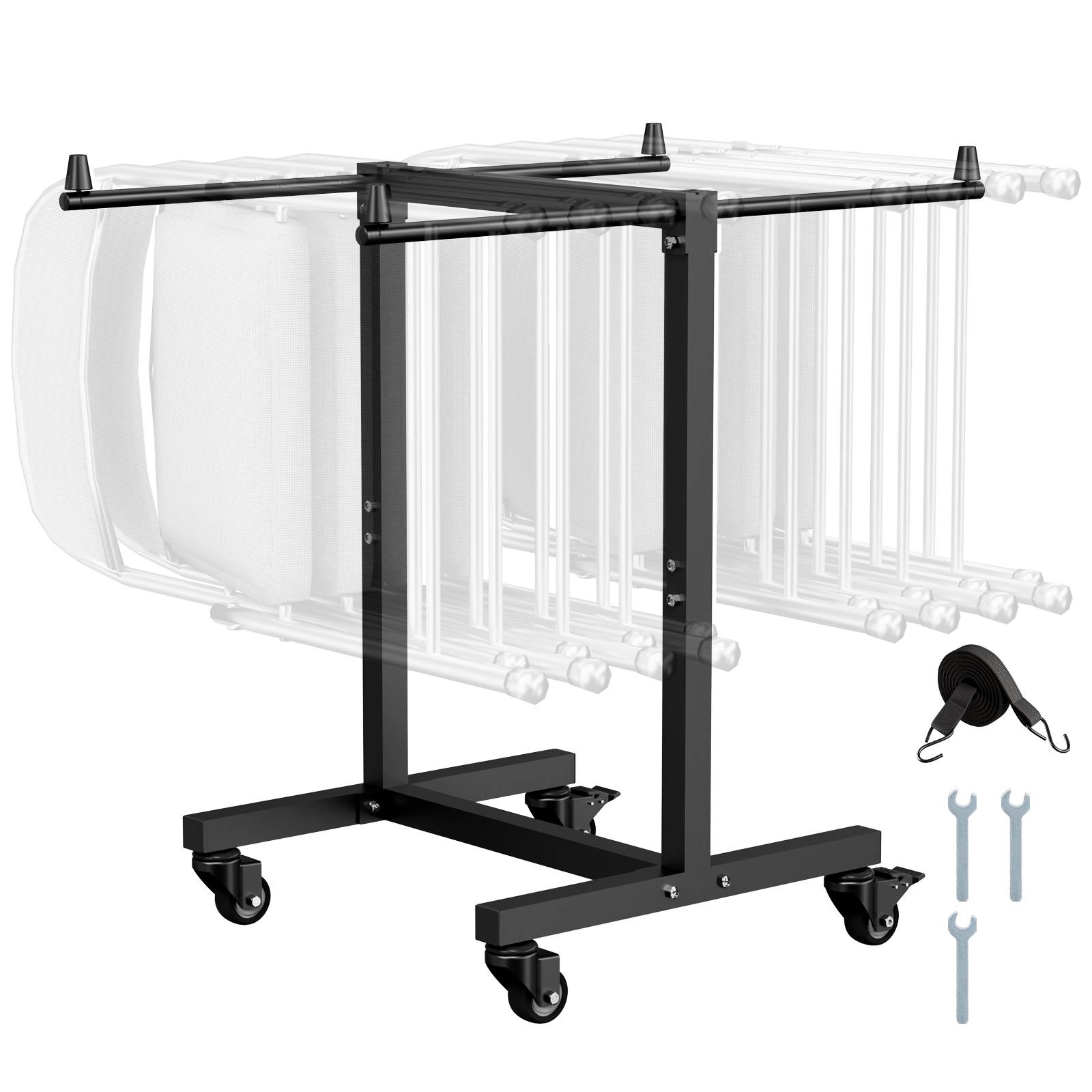 Vevor - VEVOR Chariot chaises pliantes, charge 90kg. Support 14 chaises, forme T, roues. Pour salle à manger. Noir. - Image 1