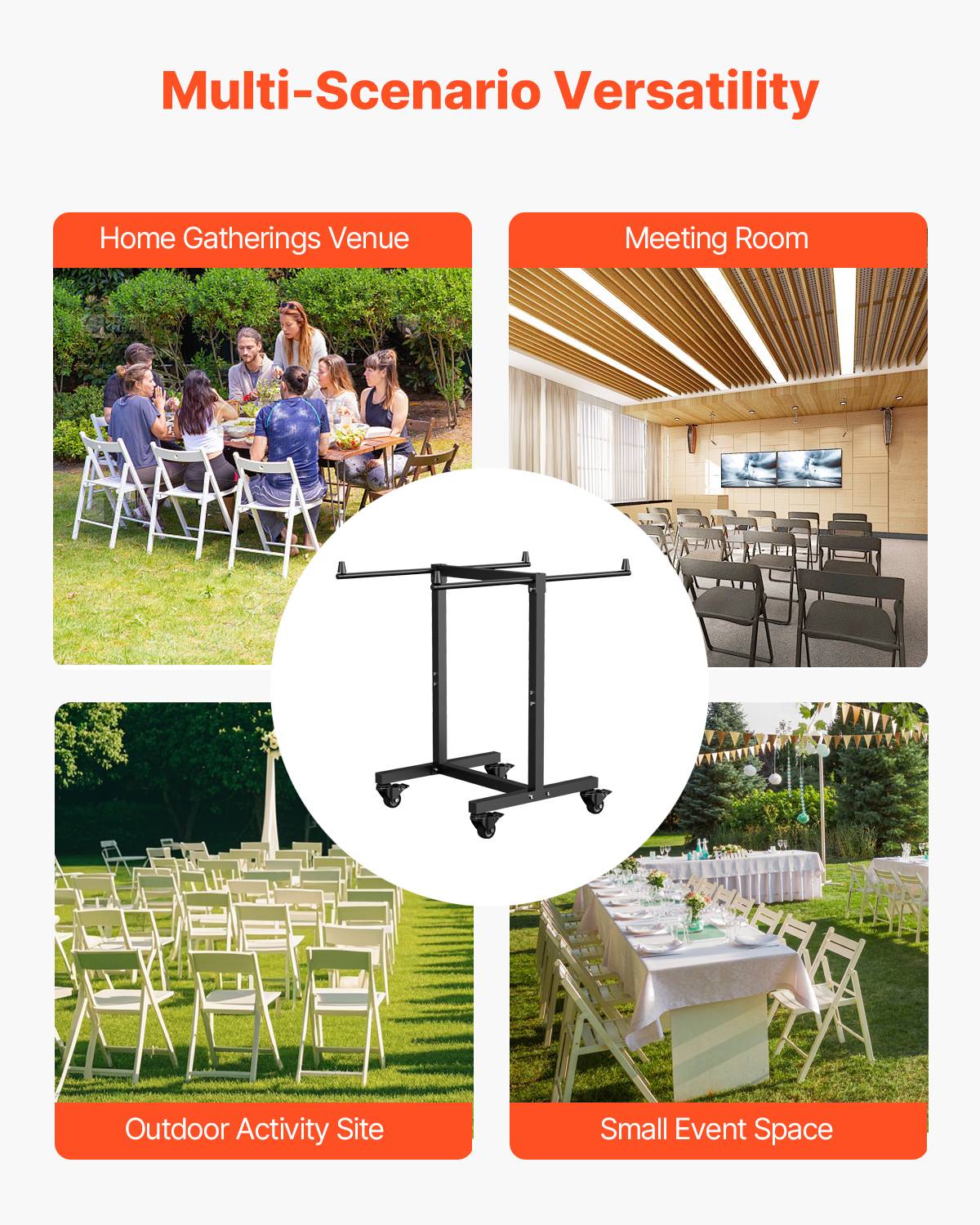 Vevor - VEVOR Chariot chaises pliantes, charge 90kg. Support 14 chaises, forme T, roues. Pour salle à manger. Noir. - Image 6