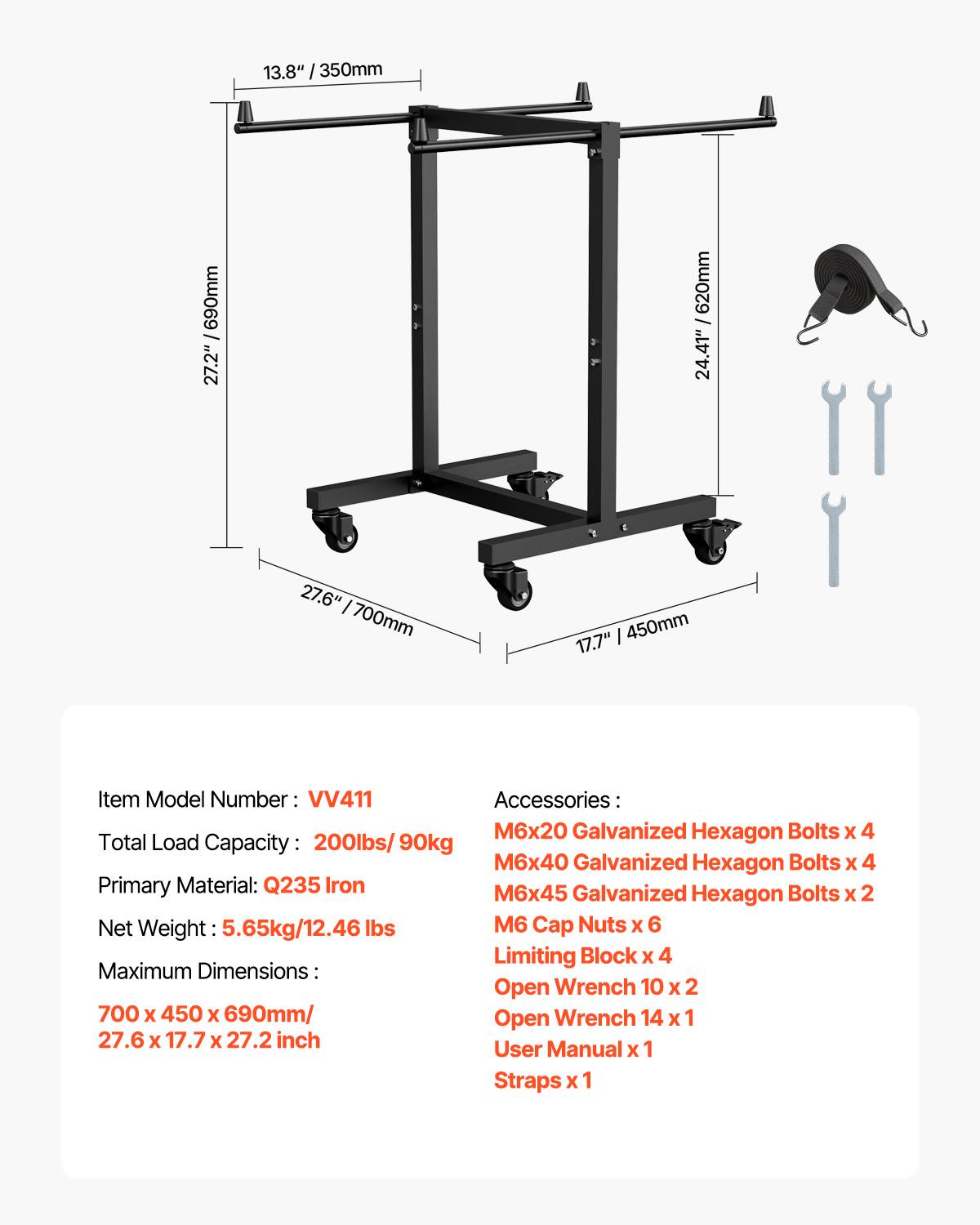Vevor - VEVOR Chariot chaises pliantes, charge 90kg. Support 14 chaises, forme T, roues. Pour salle à manger. Noir. - Image 7
