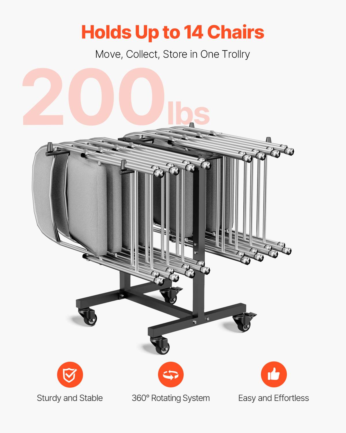 Vevor - VEVOR Chariot chaises pliantes, charge 90kg. Support 14 chaises, forme T, roues. Pour salle à manger. Noir. - Image 2