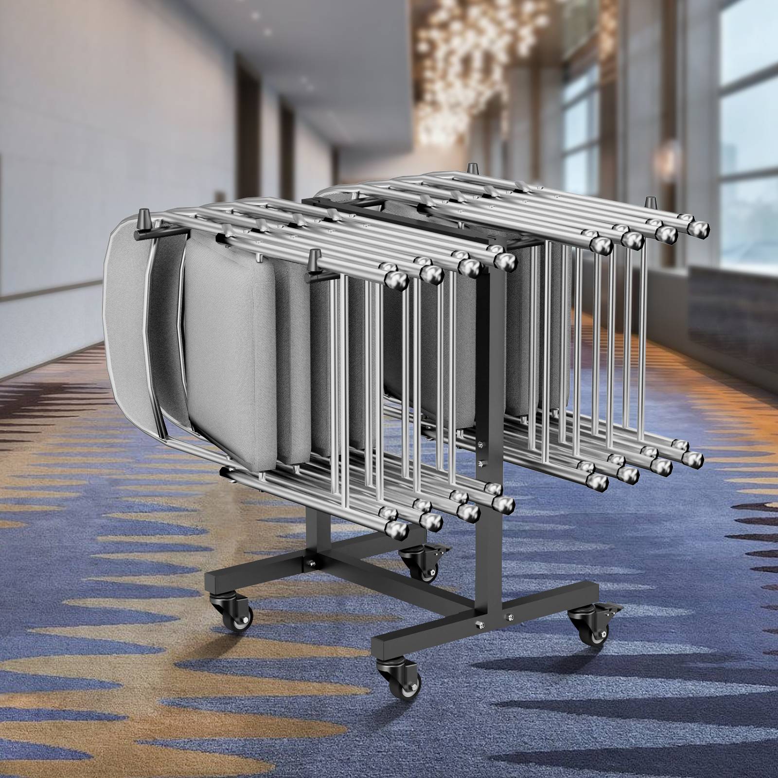 Vevor - VEVOR Chariot chaises pliantes, charge 90kg. Support 14 chaises, forme T, roues. Pour salle à manger. Noir. - Image 8