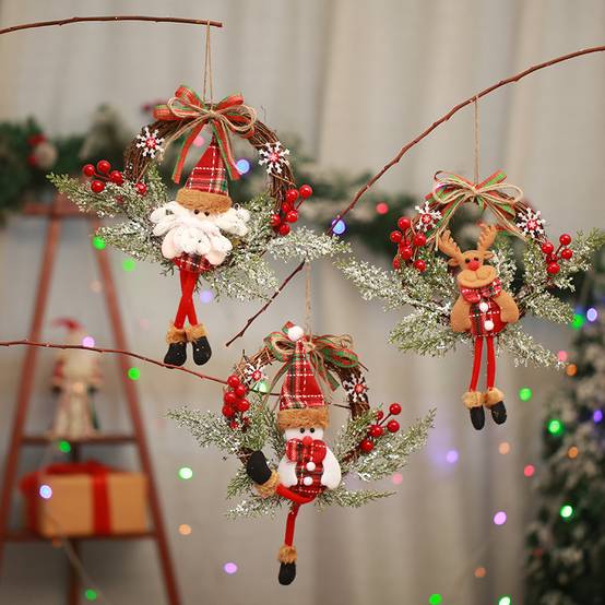 Décorations de couronne de noël, porte de poupée de renne suspendue Branches mortes, guirlande de cercle de vigne, ornement de noël - Image 2