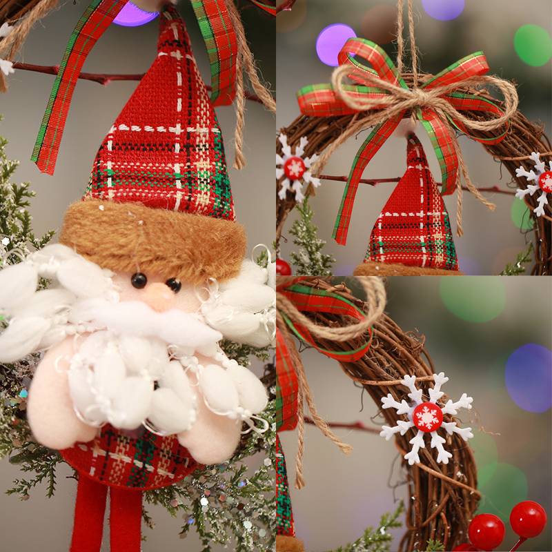 Décorations de couronne de noël, porte de poupée de renne suspendue Branches mortes, guirlande de cercle de vigne, ornement de noël - Image 3