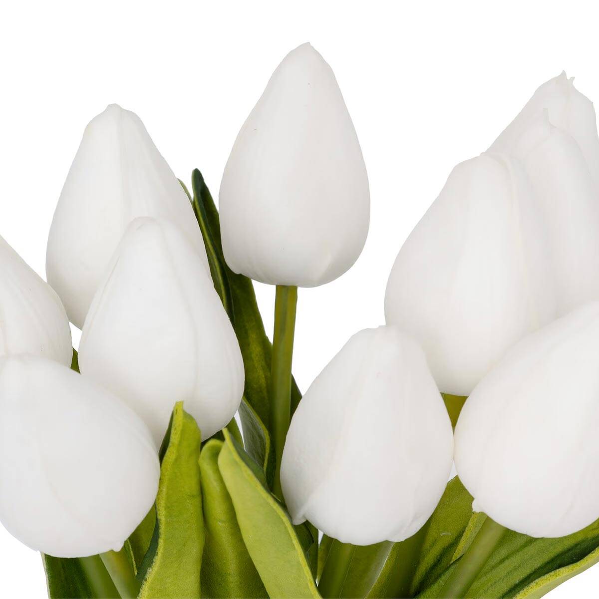 Composition Artificielle de Tulipes "Hector" 28cm Blanc - Image 3