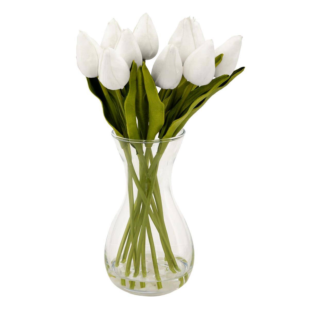 Composition Artificielle de Tulipes "Hector" 28cm Blanc - Image 1