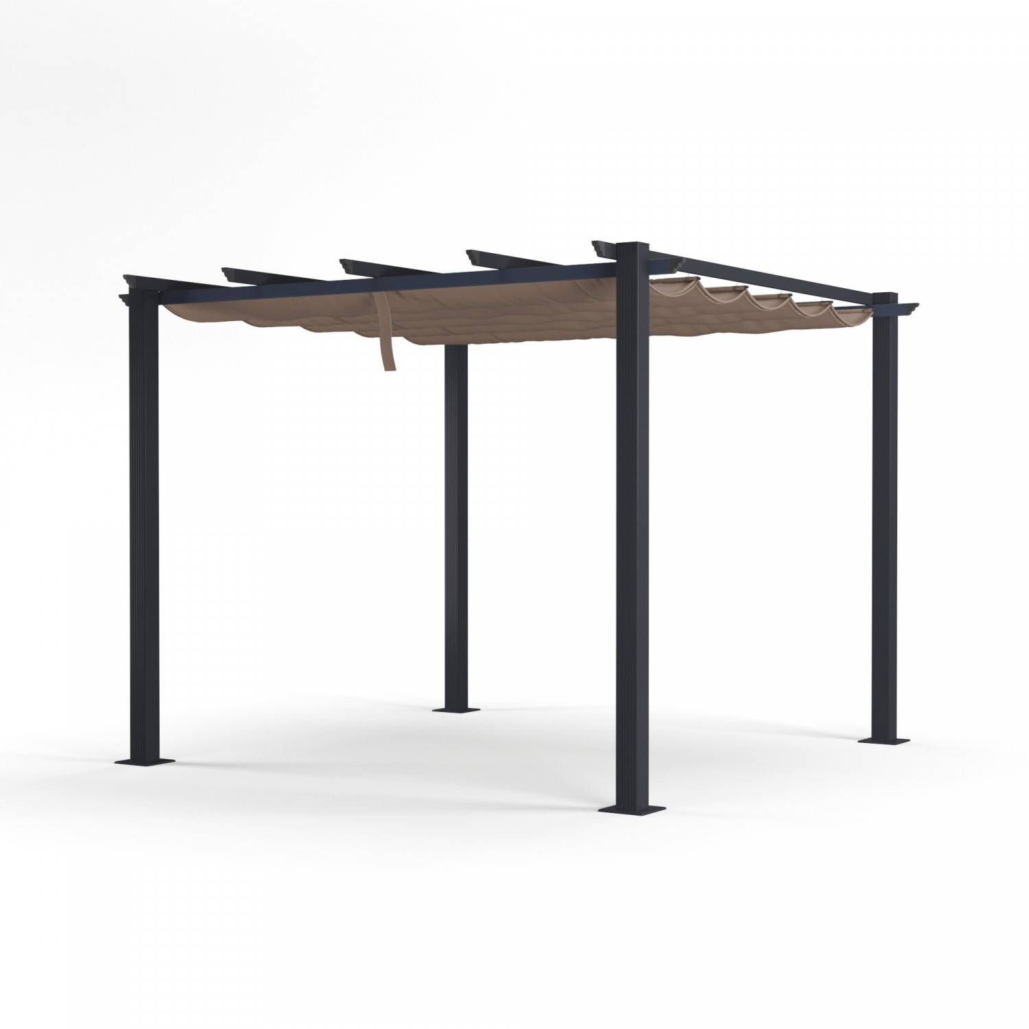 Autre - Tonnelle/Pergola aluminium 3x3m toile coulissante rétractable - Gris / Taupe - OHIO - Image 2