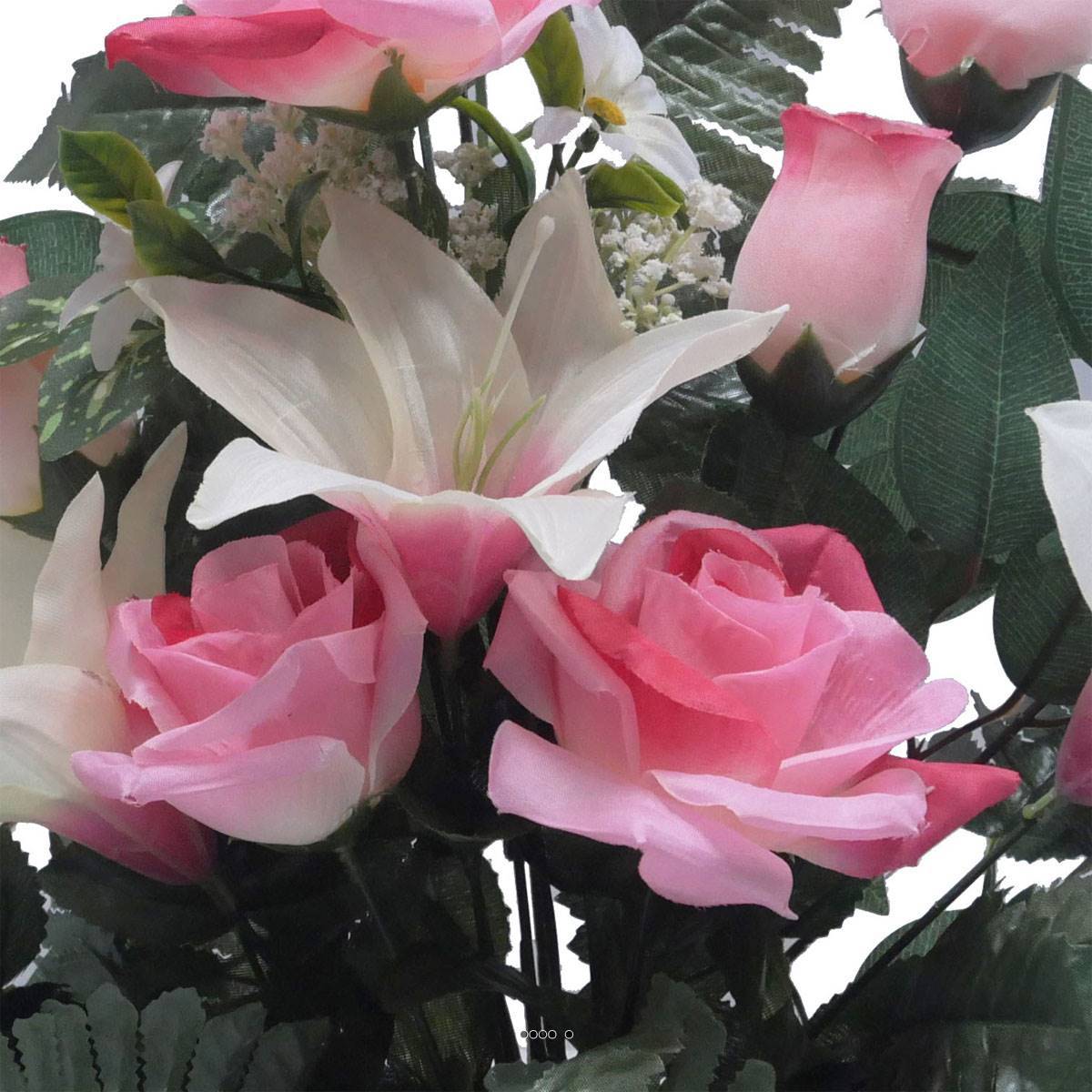Artificielles - Jardinière fleurs Rose, Bouton de rose, Lys tigré et Ficus Rose artificiels pour la Toussaint - couleur: Rose 715 - Imagen 3