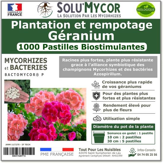 SoluMycor 1000 Pastilles Biostimulantes Géraniums Semis et Plantation Favorise le Développement Racinaire - Image 1