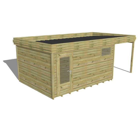 Abri Français - ABRI DE JARDIN bois Pin traité autoclave 27mm - 6,34x3,44m / 22m2 - Bac acier - Plancher bois - Image 1