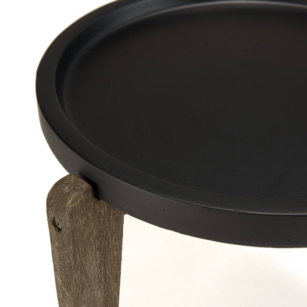 Macabane - HECTOR - Table d'appoint 55x52cm plateau béton noir mat pieds acacia - Imagen 5