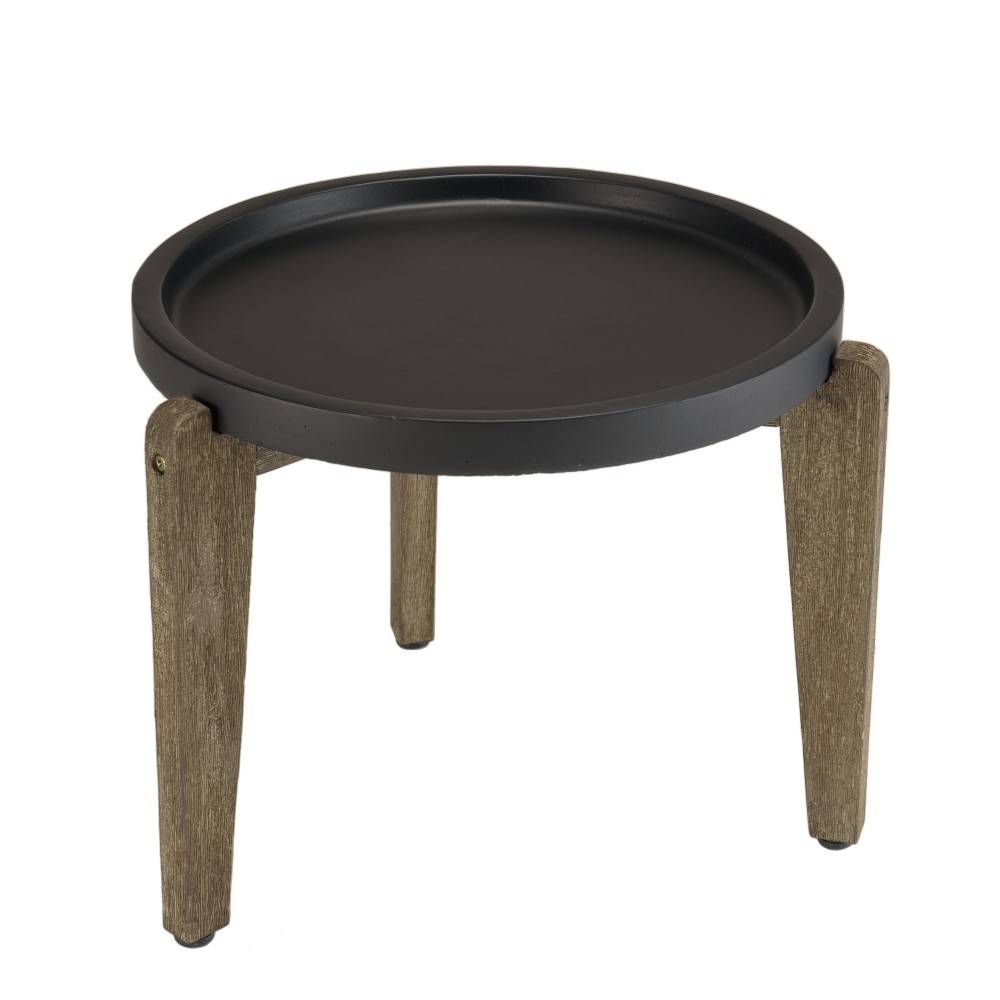 Macabane - HECTOR - Table d'appoint 55x52cm plateau béton noir mat pieds acacia - Imagen 1
