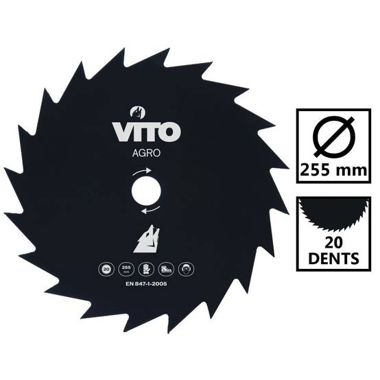 Lame de coupe pour débroussailleuse 20 dents Diam 255mm Alesage 25.4 VITO - Imagen 2