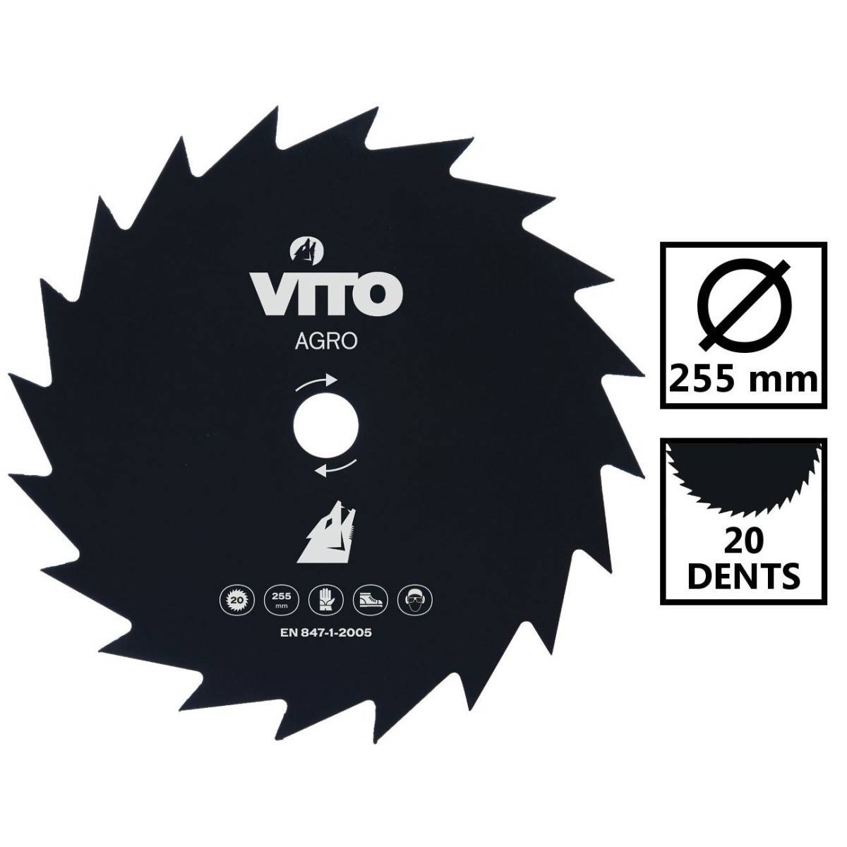 Lame de coupe pour débroussailleuse 20 dents Diam 255mm Alesage 25.4 VITO - Imagen 2
