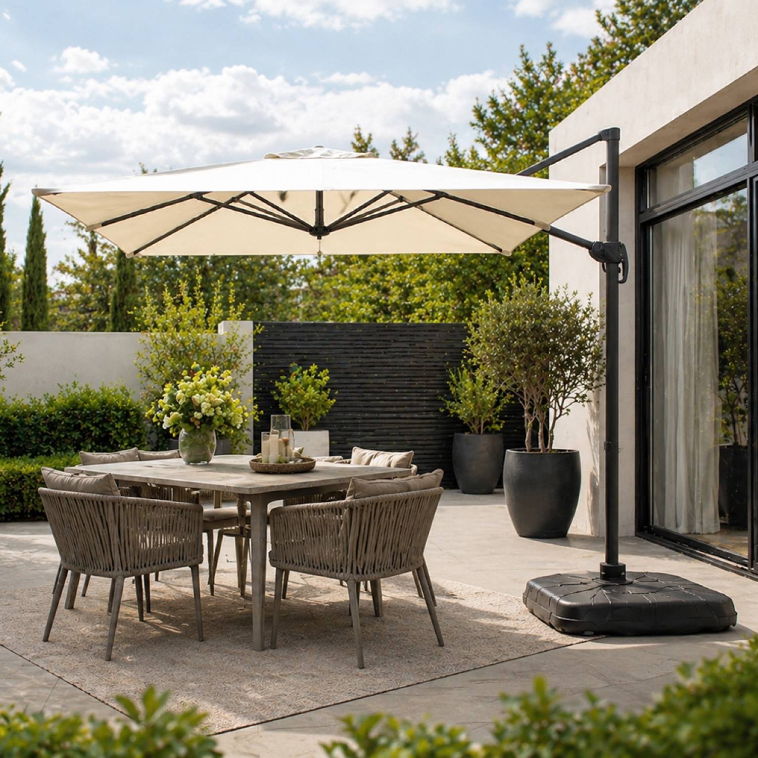 Parasol rectangulaire 2x3m déporté rotatif écru PIANA - Image 2