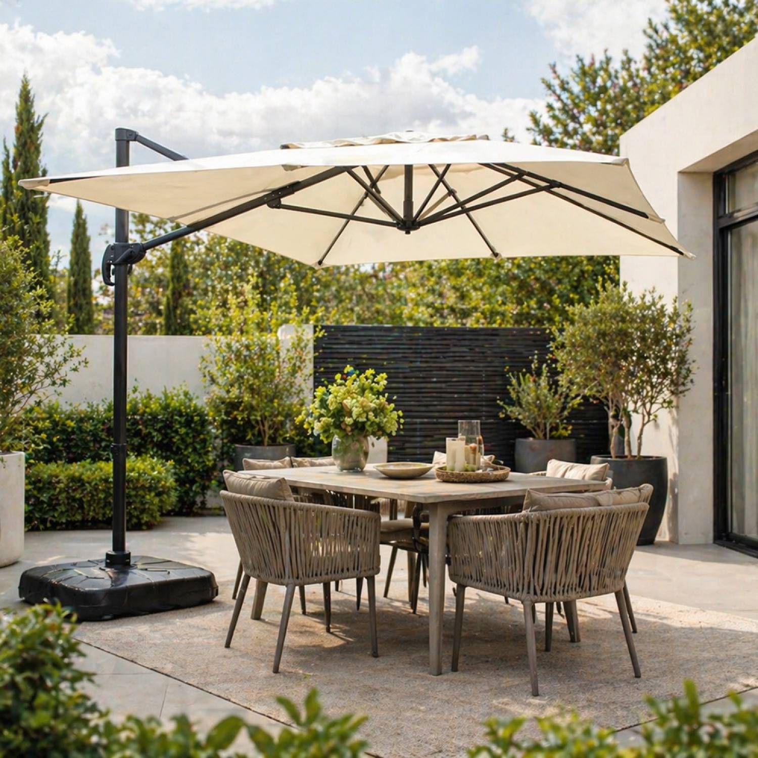 Parasol rectangulaire 2x3m déporté rotatif écru PIANA - Image 4