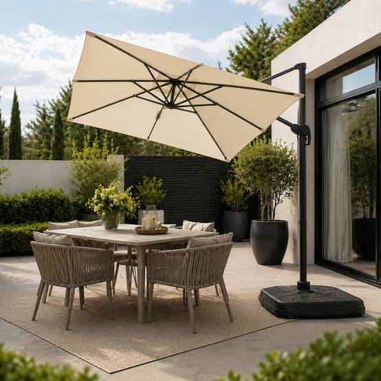 Parasol rectangulaire 2x3m déporté rotatif écru PIANA - Image 5