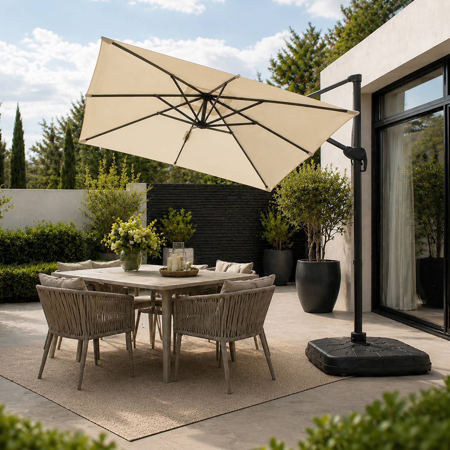 Parasol rectangulaire 2x3m déporté rotatif écru PIANA - Image 5