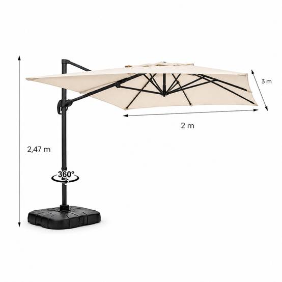 Parasol rectangulaire 2x3m déporté rotatif écru PIANA - Image 3
