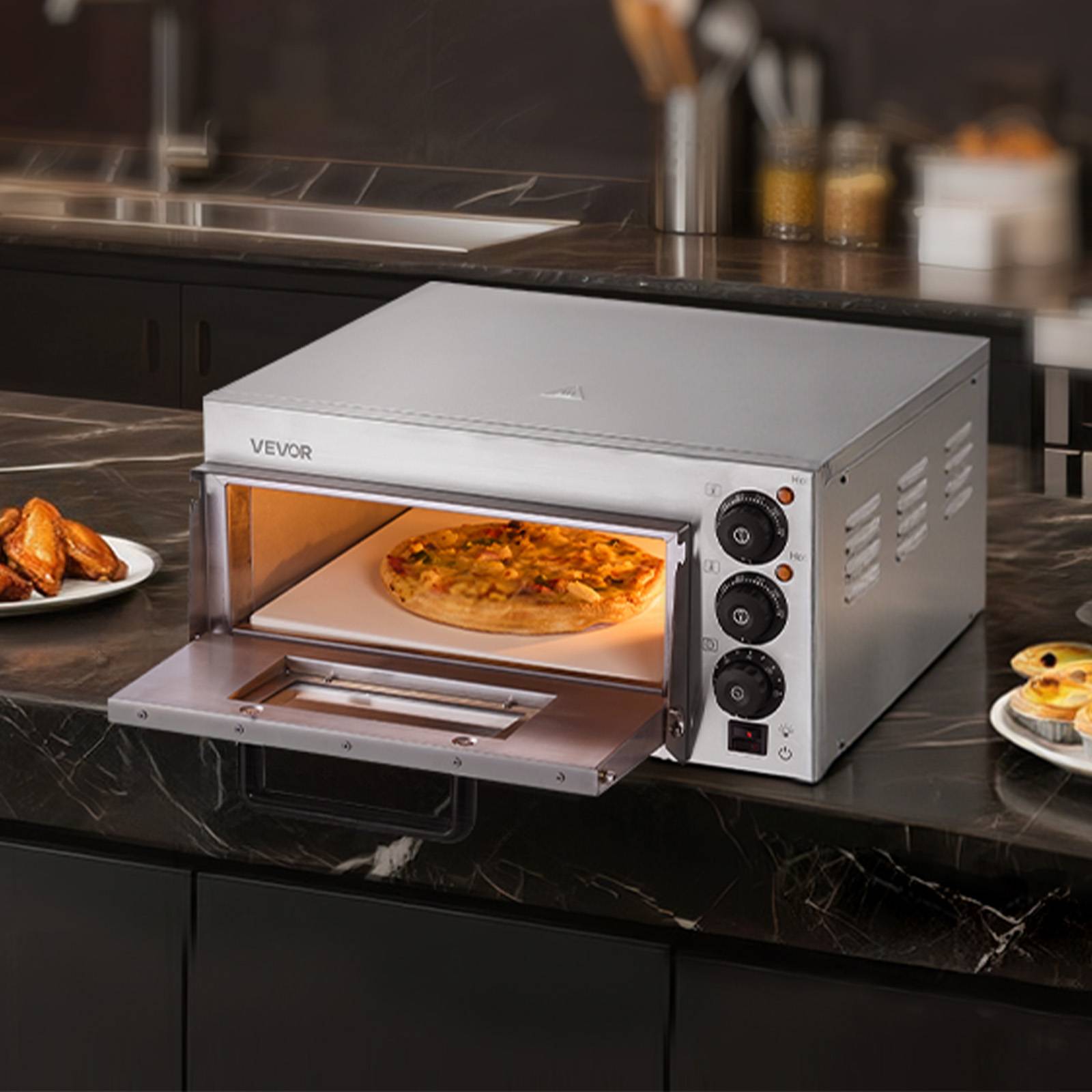 VEVOR Four à pizza électrique 35,6 cm, inox, 350 °C. Pierre incluse. Pour cuisine, restaurant, maison. - Image 8