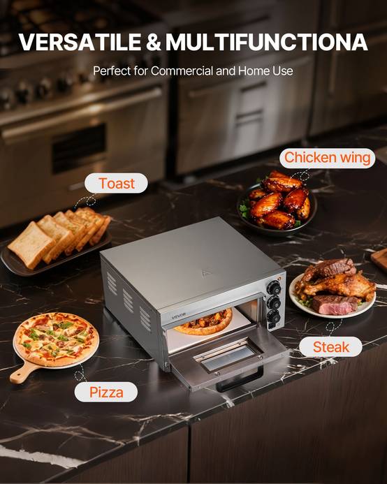 VEVOR Four à pizza électrique 35,6 cm, inox, 350 °C. Pierre incluse. Pour cuisine, restaurant, maison. - Image 6