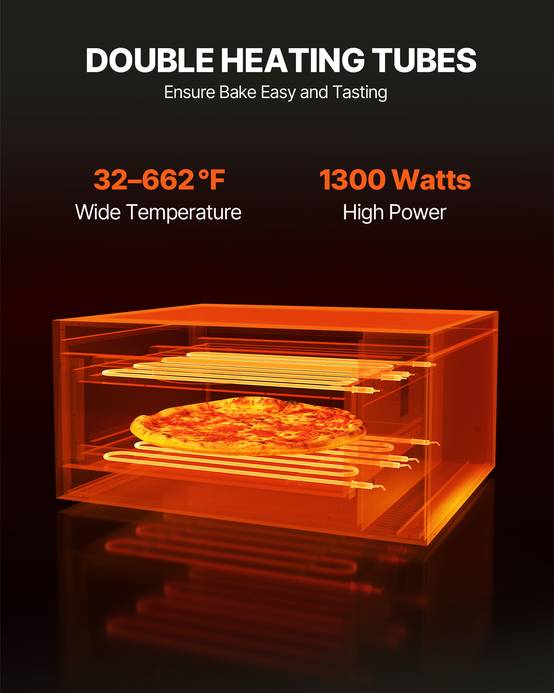 VEVOR Four à pizza électrique 35,6 cm, inox, 350 °C. Pierre incluse. Pour cuisine, restaurant, maison. - Image 3