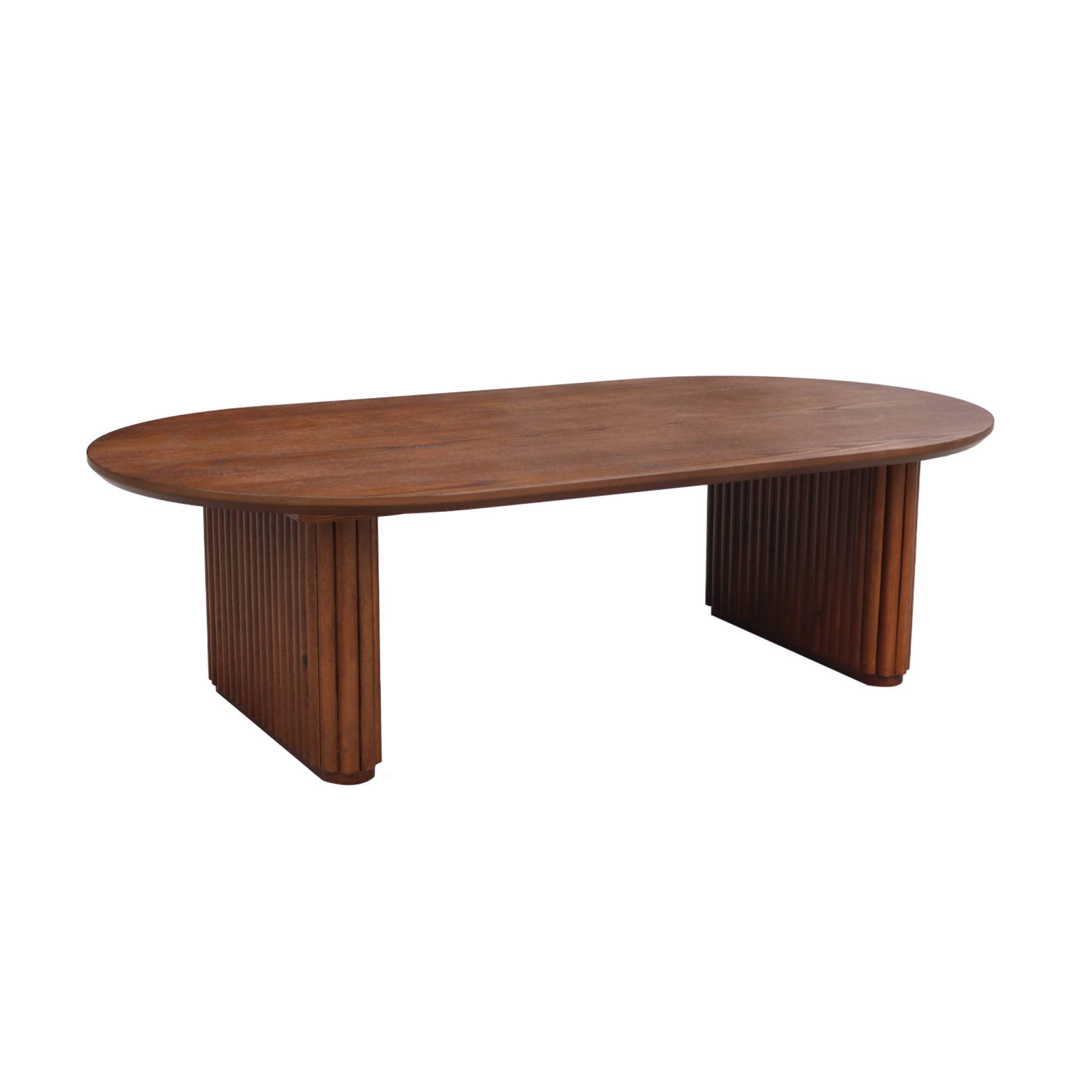 sweeek - Table basse ovale bois d'hévéa placage chêne teinte noyer - L 122 x P 65 x H 35 cm - Gabrielle | sweeek - Image 2