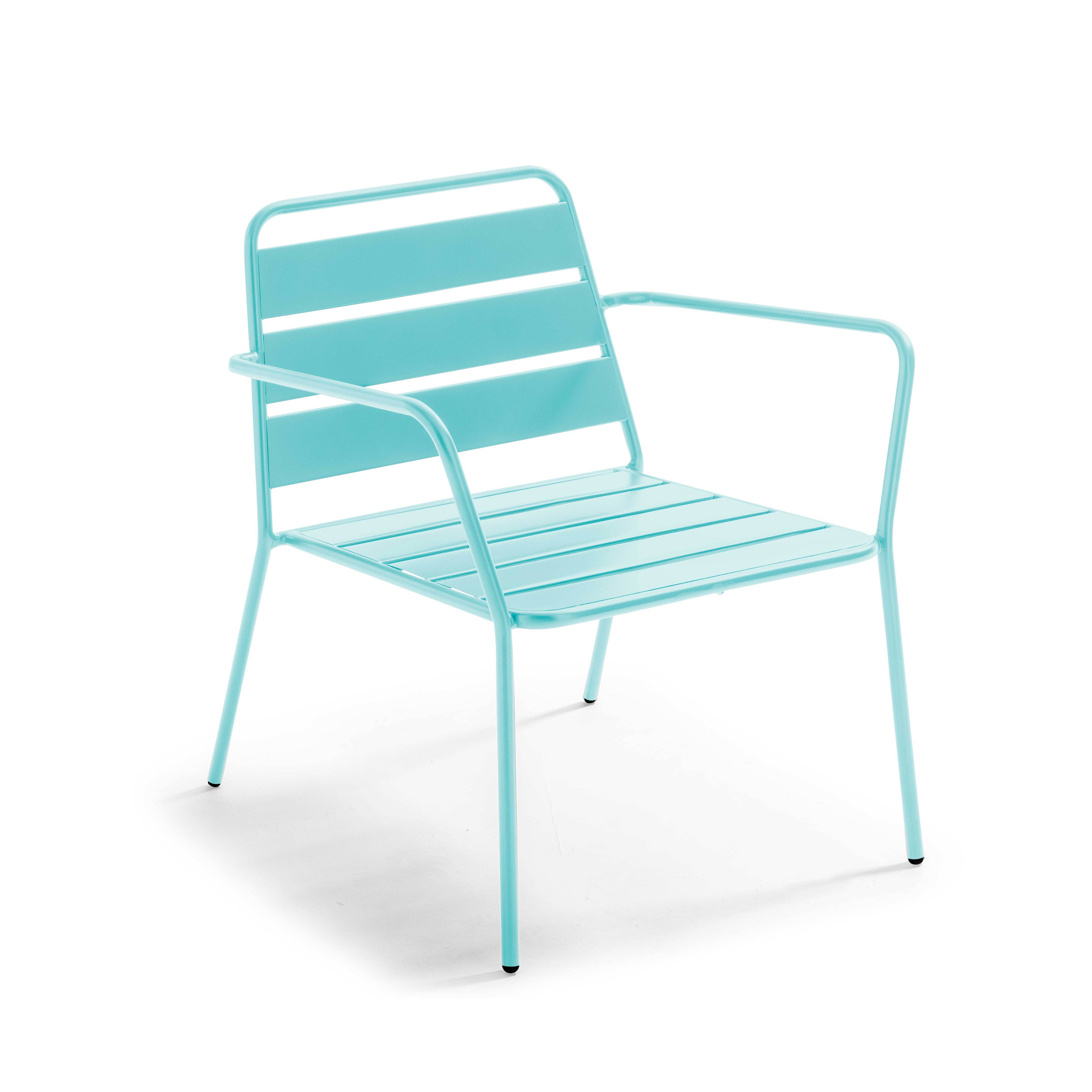 Oviala - Fauteuil bas de jardin en métal bleu turquoise Palavas - Oviala - Imagen 1
