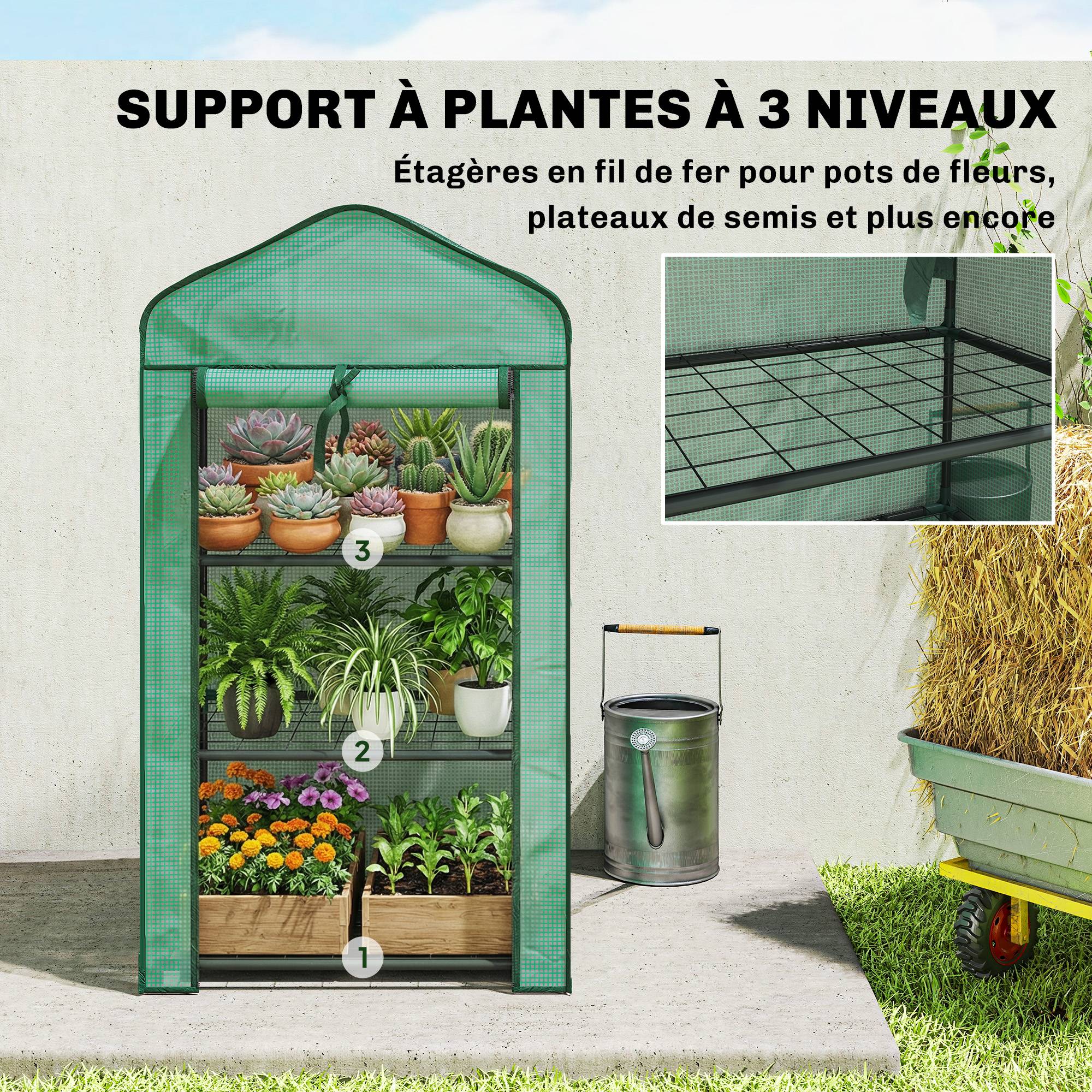 Mini serre de balcon en PE et acier avec étagères pour plantes floraison 59x39cm vert - ComfortXL Outdoor Living - Image 7