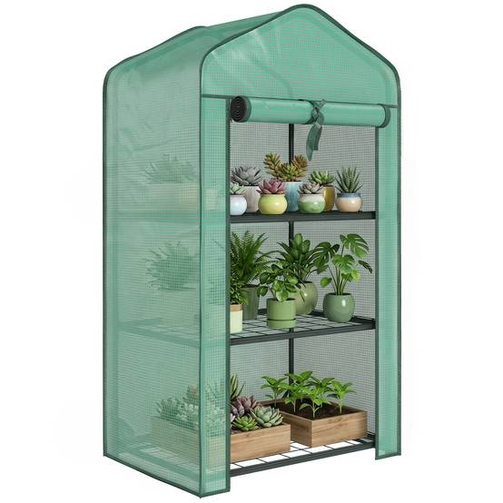 Mini serre de balcon en PE et acier avec étagères pour plantes floraison 59x39cm vert - ComfortXL Outdoor Living - Image 1