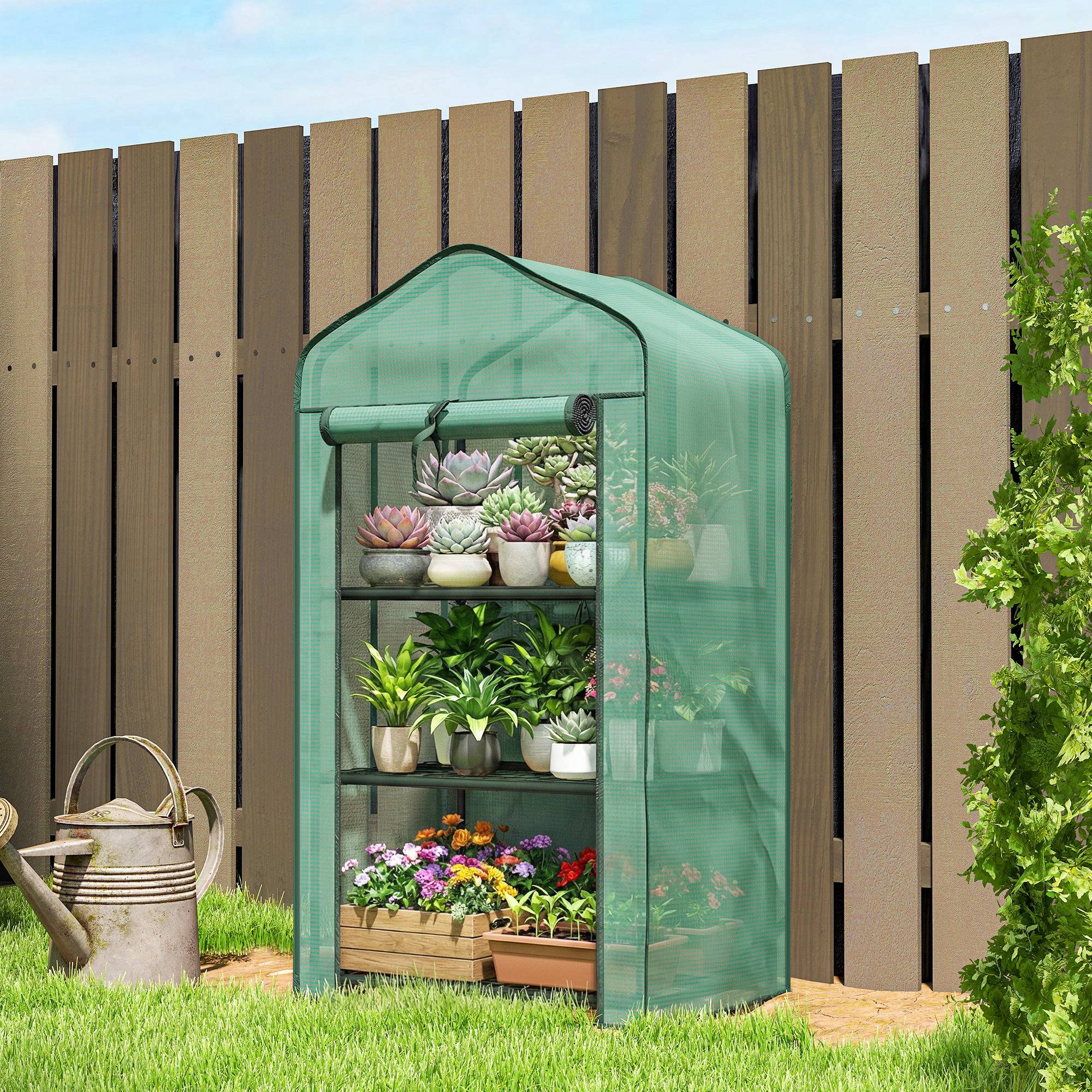 Mini serre de balcon en PE et acier avec étagères pour plantes floraison 59x39cm vert - ComfortXL Outdoor Living - Image 10