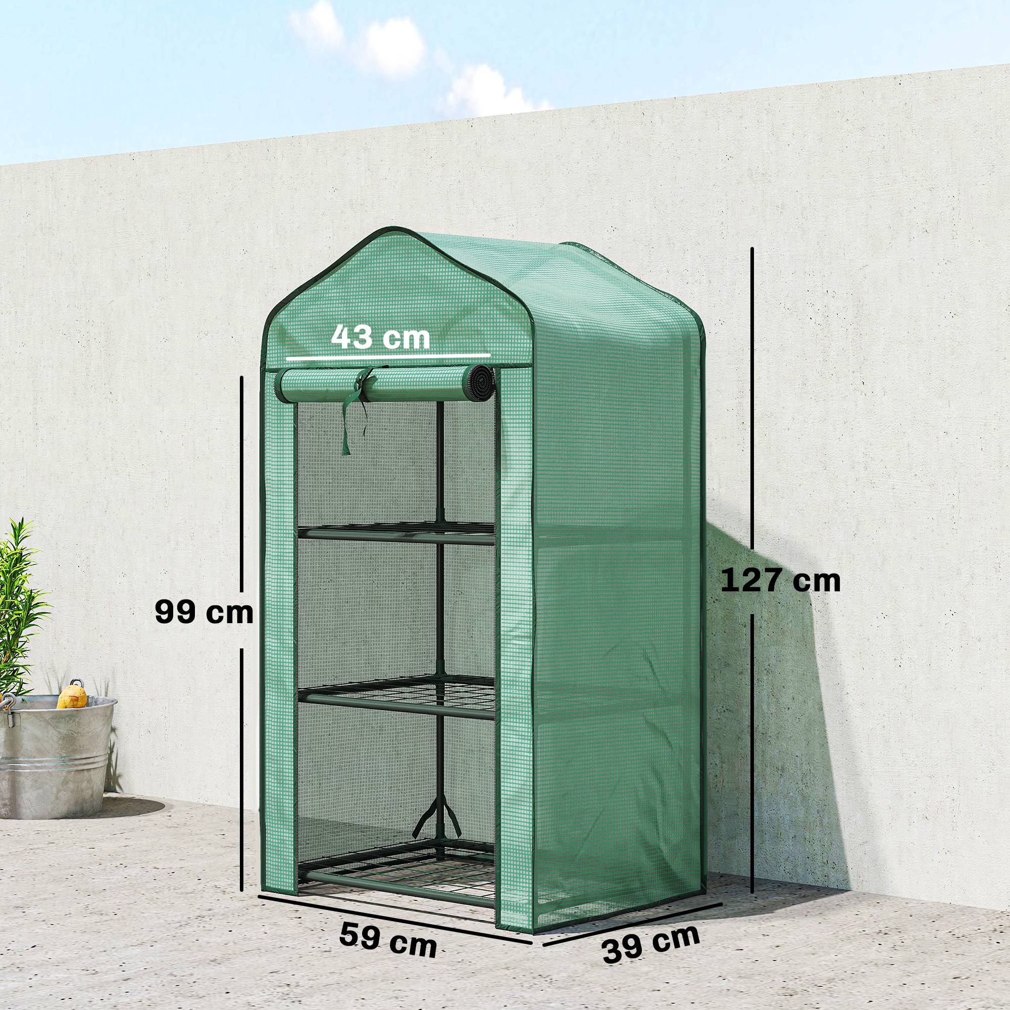 Mini serre de balcon en PE et acier avec étagères pour plantes floraison 59x39cm vert - ComfortXL Outdoor Living - Image 5