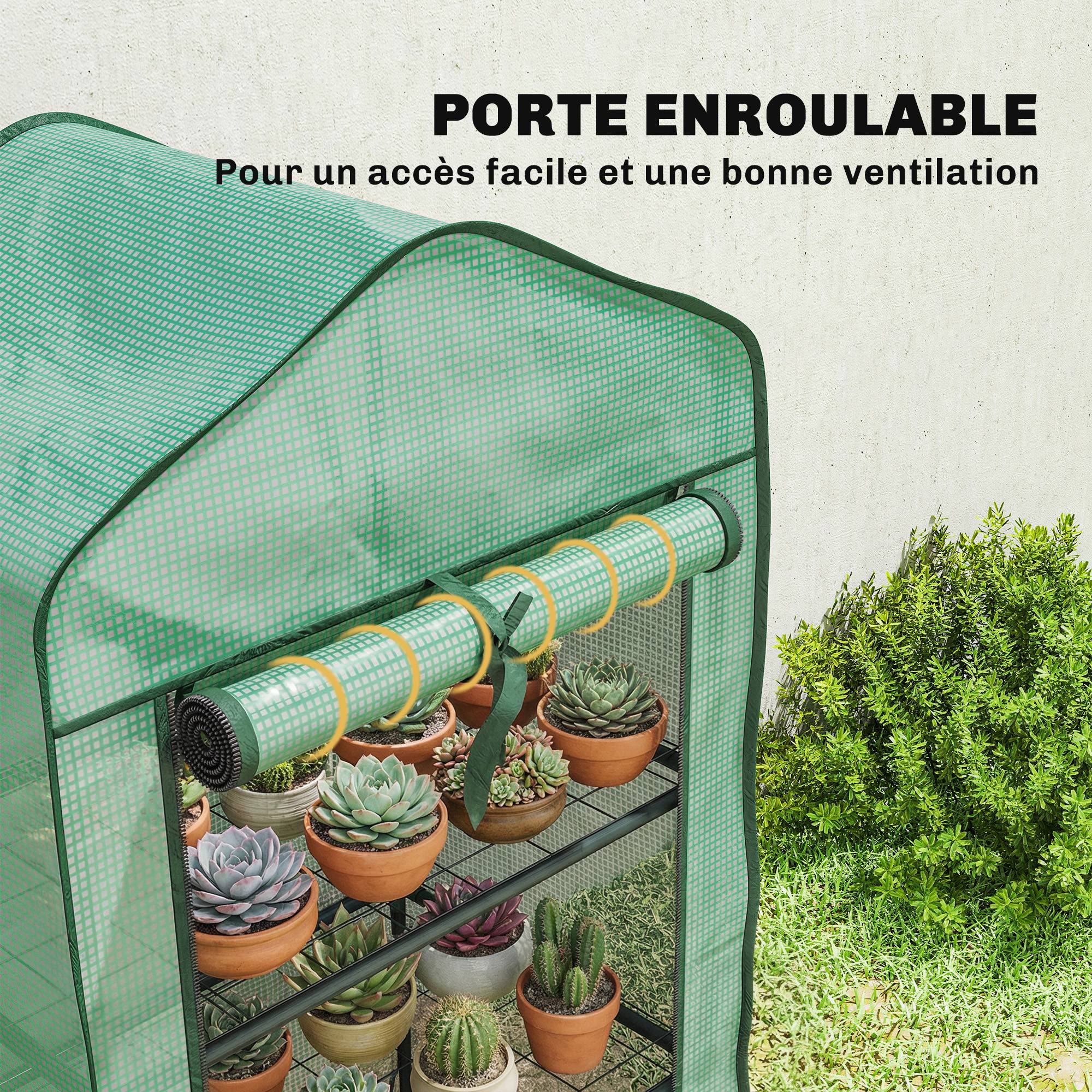 Mini serre de balcon en PE et acier avec étagères pour plantes floraison 59x39cm vert - ComfortXL Outdoor Living - Image 8