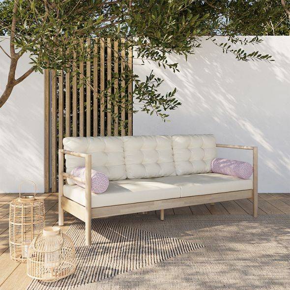 Beau Rivage - Canapé de jardin SAMOA 3 places en bois d'acacia blanchi FSC avec coussins beige Beau Rivage - Imagen 2