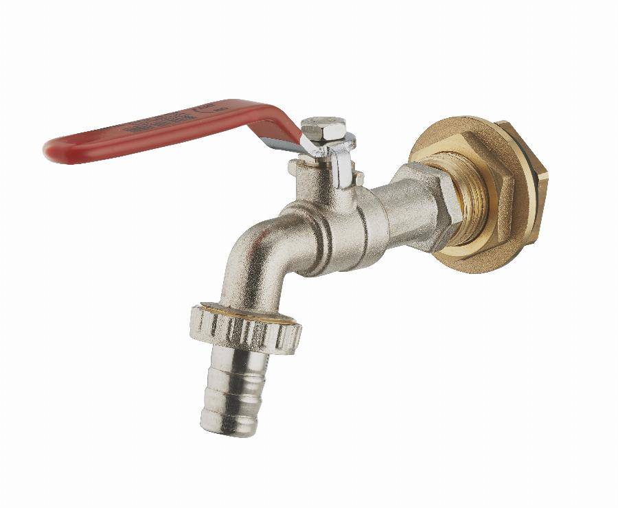 Kit cuve plastique : traversée de cuve laiton mâle M3/4' (20x27) femelle F1/2' (15x21) avec contre écrou à plateau et joint d'étanchéité + robinet de - Image 1