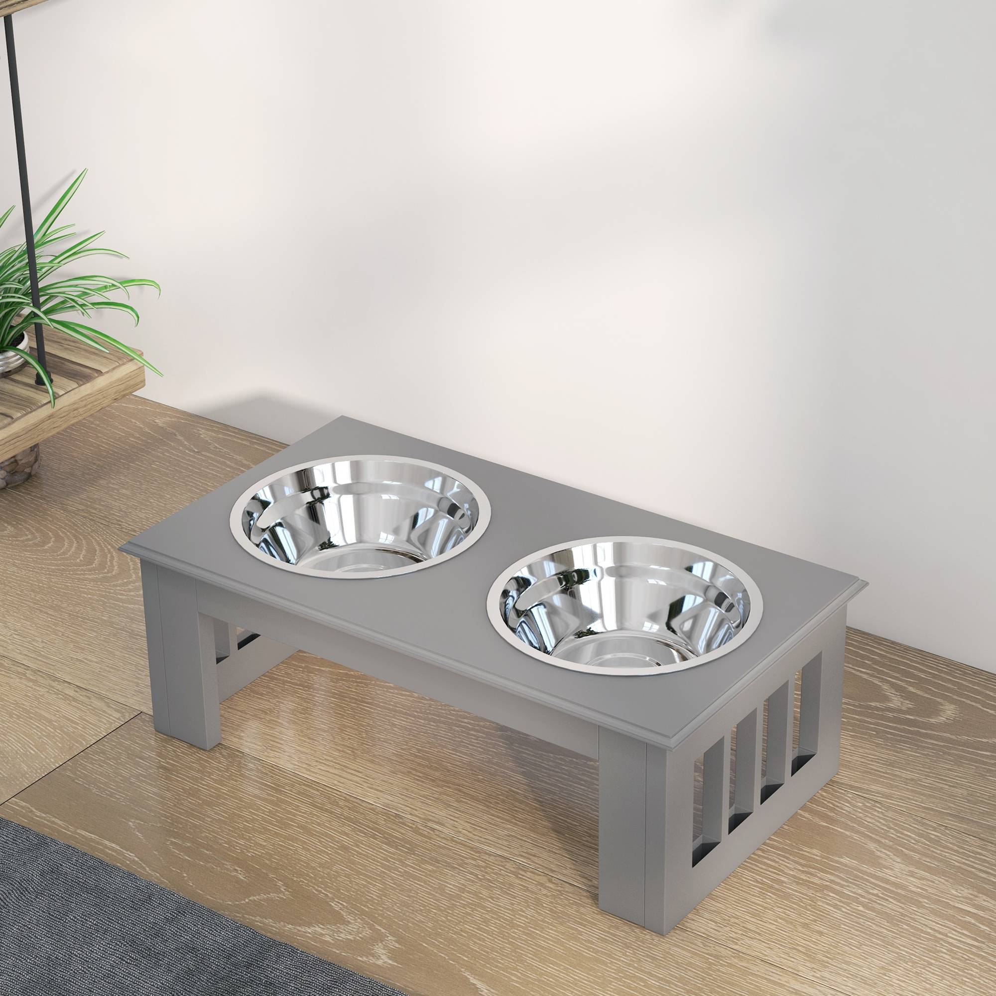 ComfortXL - Station repas surélevée pour chien MDF et inox 44 x 24 x 15 cm grise 2 gamelles 0,9 L faciles à nettoyer - Image 7