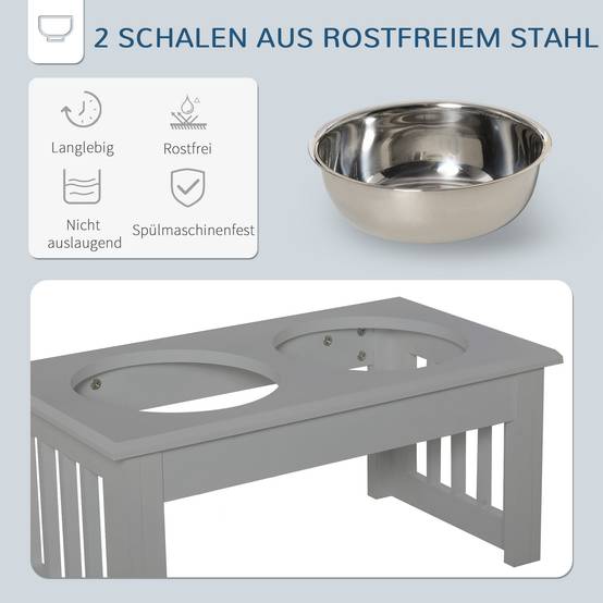 ComfortXL - Station repas surélevée pour chien MDF et inox 44 x 24 x 15 cm grise 2 gamelles 0,9 L faciles à nettoyer - Image 5