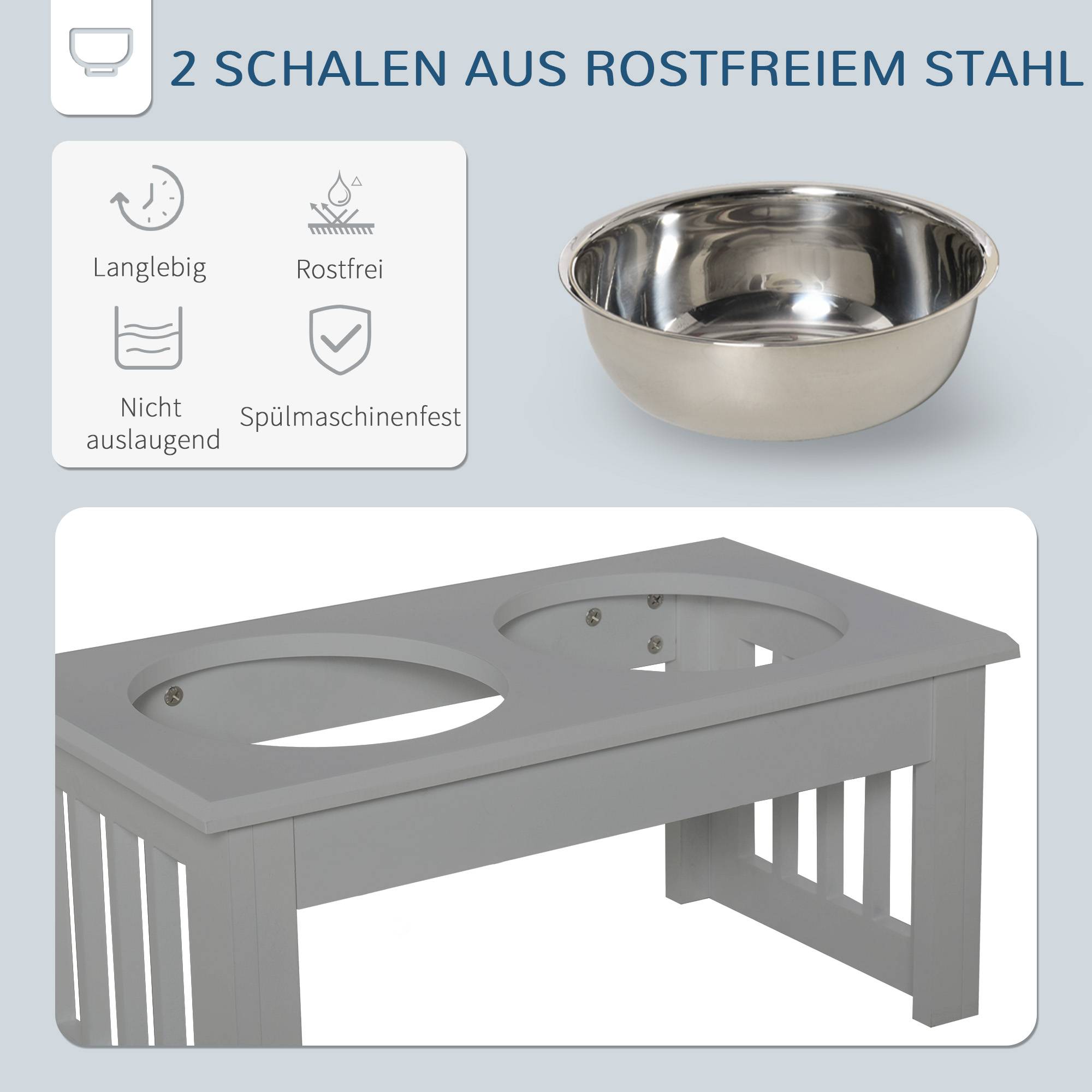 ComfortXL - Station repas surélevée pour chien MDF et inox 44 x 24 x 15 cm grise 2 gamelles 0,9 L faciles à nettoyer - Image 5