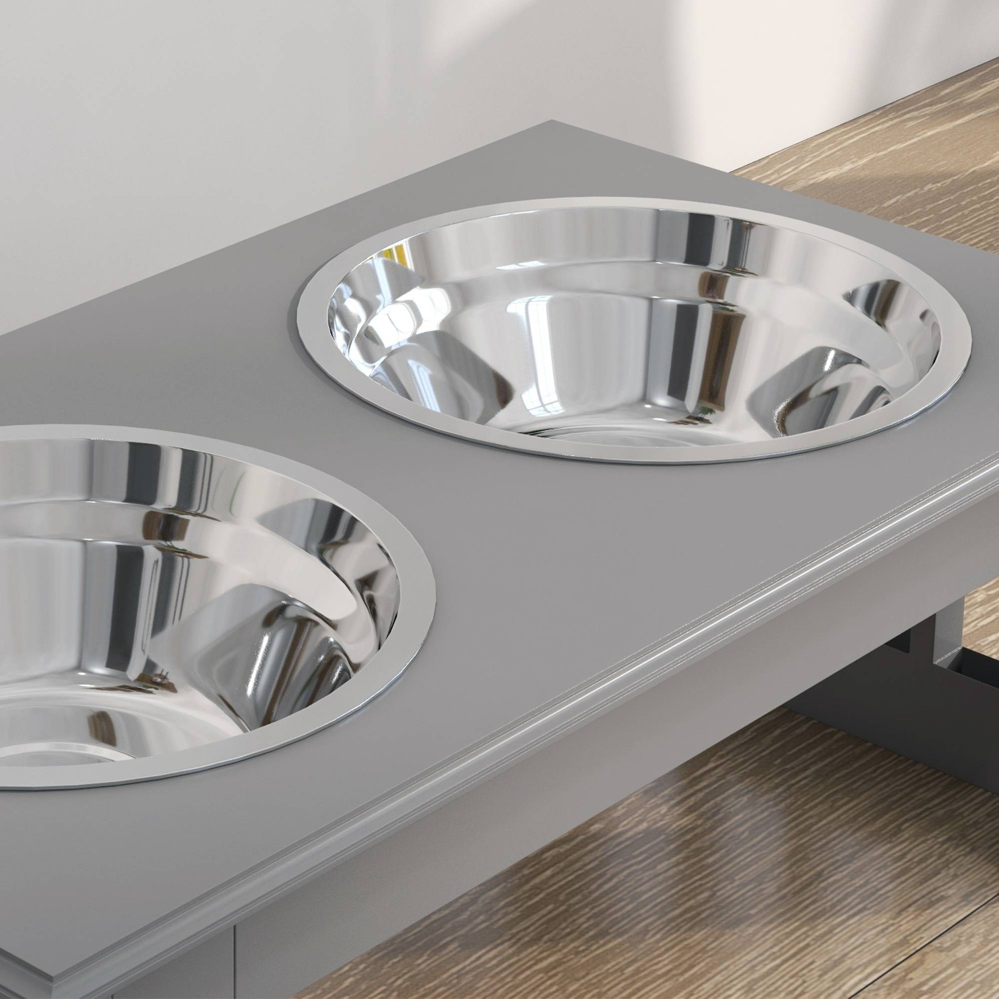 ComfortXL - Station repas surélevée pour chien MDF et inox 44 x 24 x 15 cm grise 2 gamelles 0,9 L faciles à nettoyer - Image 8