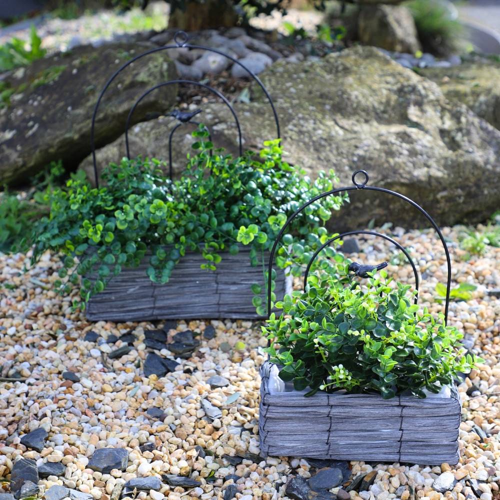 Set de 2 jardinières en osier gris Ht.31-40 cm Chemin de campagne - Imagen 2