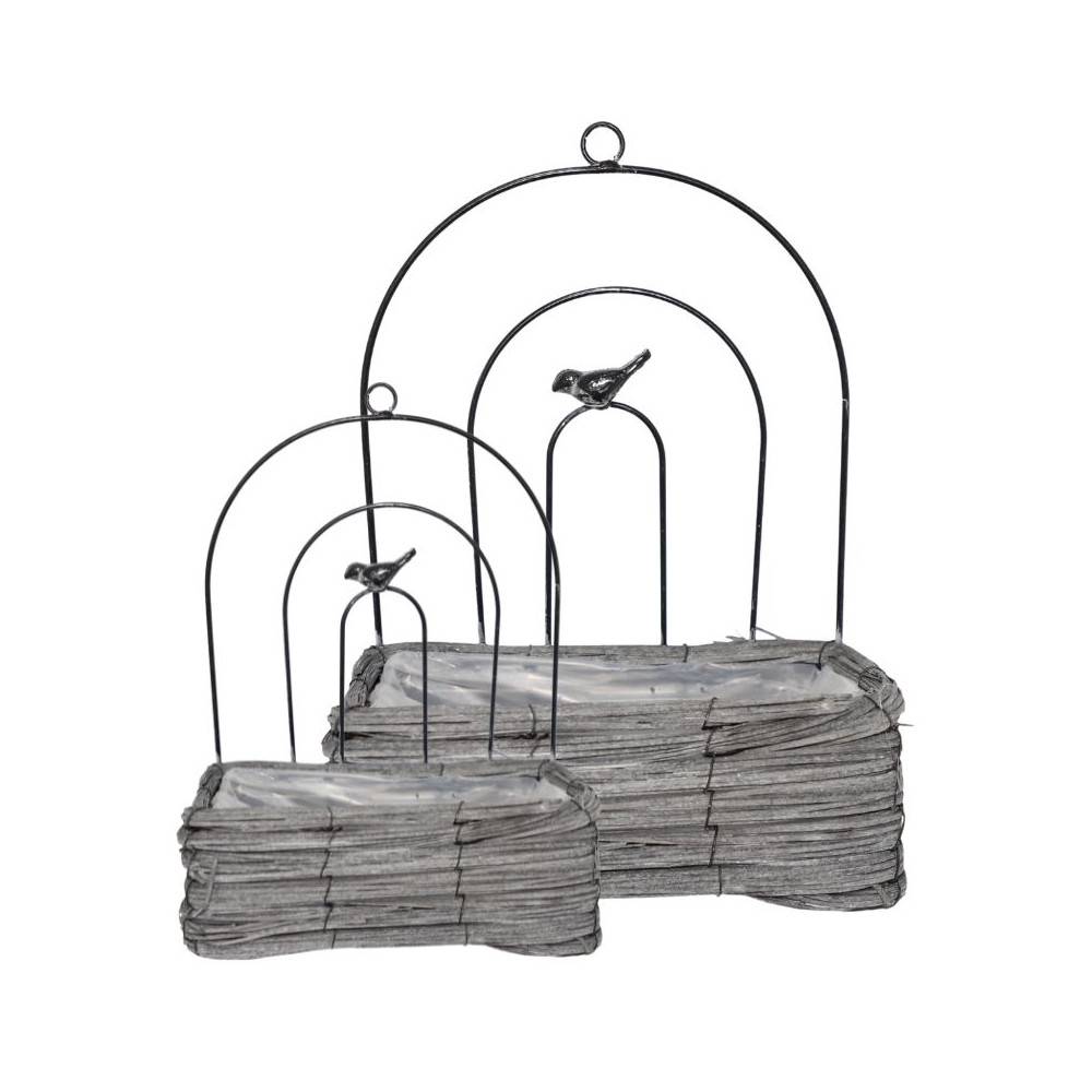 Set de 2 jardinières en osier gris Ht.31-40 cm Chemin de campagne - Imagen 1